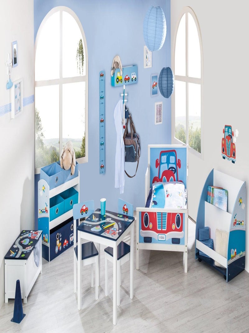 Ensemble table et 2 chaises enfant en bois - Motif voitures 'Roba Rennfahrer' Bleu Bleu marine Blanc - Kiabi