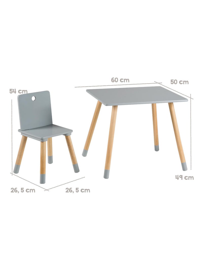 Ensemble table et 2 chaises enfant en bois - ROBA Gris Beige - Kiabi