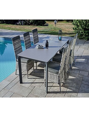 Ensemble table et 6 chaises de jardin en résine tressée 6 places FARO