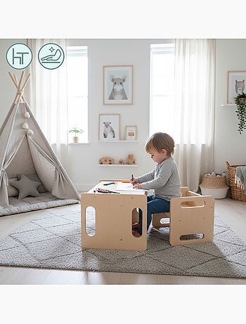 Ensemble table et chaise - mamabrum, montessori en bois multifonction 6 en 1