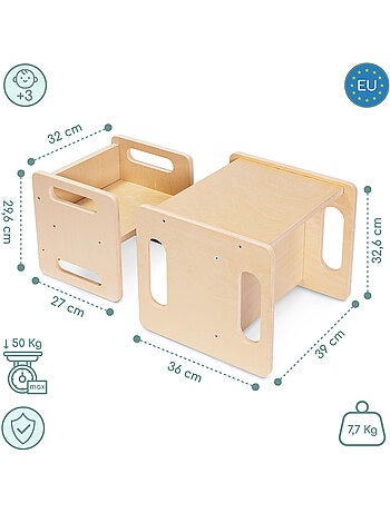 Ensemble table et chaise - mamabrum, montessori en bois multifonction 6 en 1