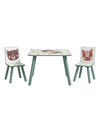Ensemble table et chaises enfant design animaux de la forêt bois pin MDF vert