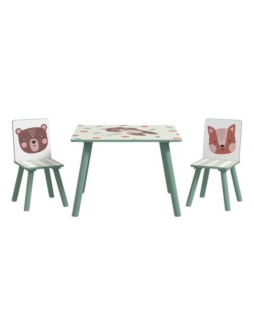Ensemble table et chaises enfant design animaux de la forêt bois pin MDF vert - Kiabi