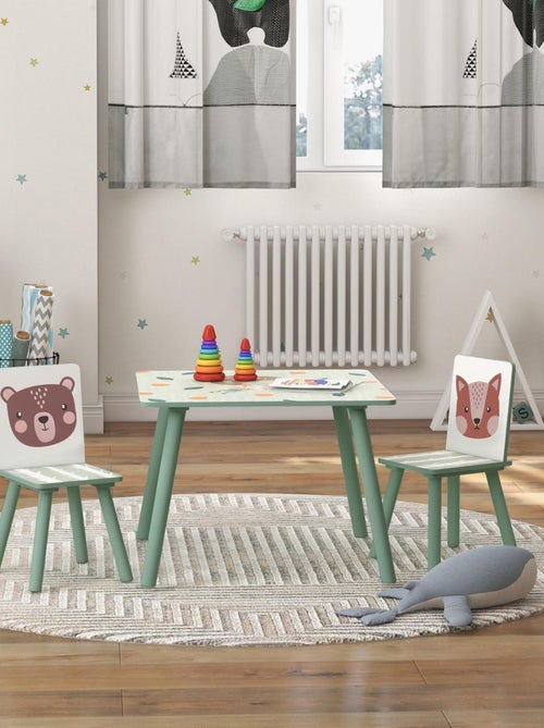 Ensemble table et chaises enfant design animaux de la forêt bois pin MDF vert - Kiabi