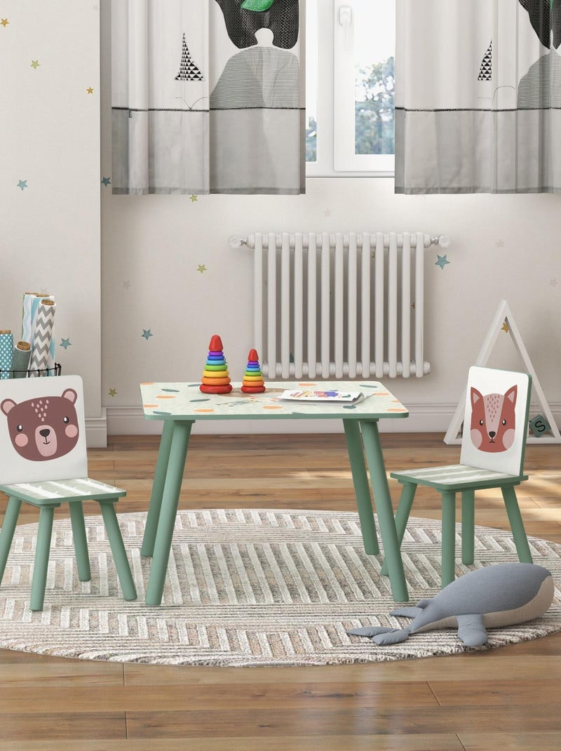 Ensemble table et chaises enfant design animaux de la forêt bois pin MDF vert Vert - Kiabi
