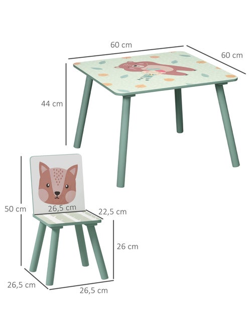 Ensemble table et chaises enfant design animaux de la forêt bois pin MDF vert - Kiabi