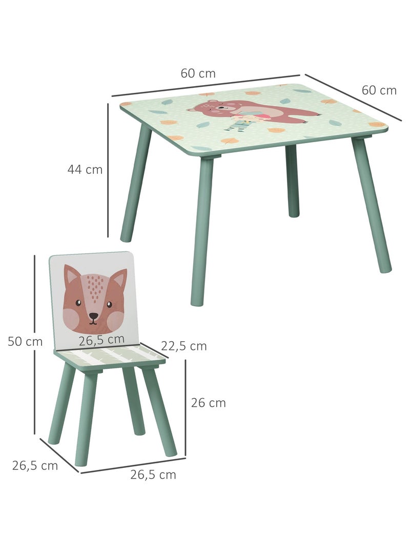 Ensemble table et chaises enfant design animaux de la forêt bois pin MDF vert Vert - Kiabi