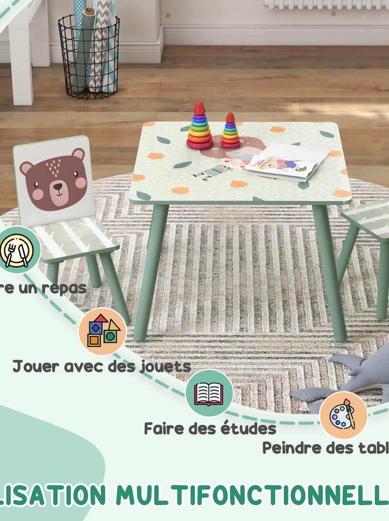 Ensemble table et chaises enfant design animaux de la forêt bois pin MDF vert Vert - Kiabi