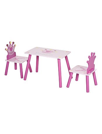 Ensemble table et chaises enfant design princesse couronne bois pin MDF rose