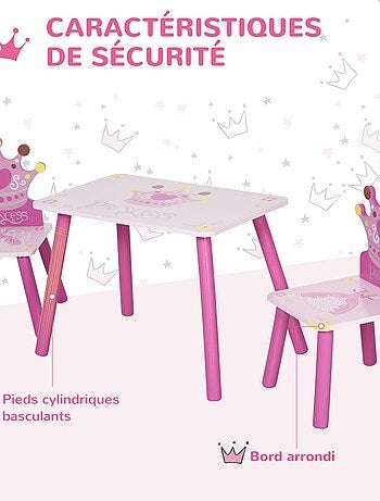 Ensemble table et chaises enfant design princesse couronne bois pin MDF rose