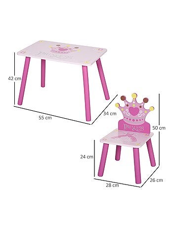 Ensemble table et chaises enfant design princesse couronne bois pin MDF rose