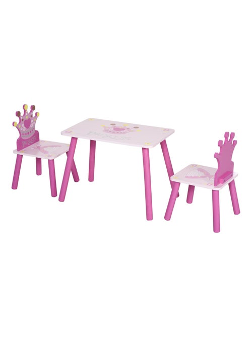 Ensemble table et chaises enfant design princesse couronne bois pin MDF rose - Kiabi