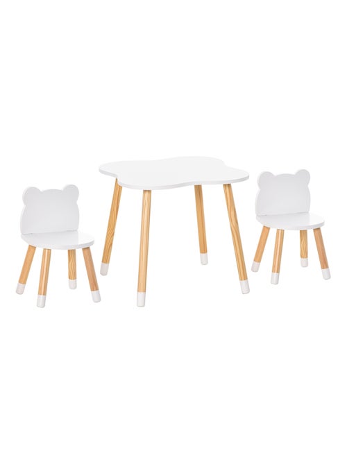 Ensemble table et chaises enfant design scandinave motif ourson blanc bois pin - Kiabi