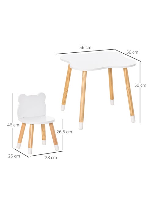 Ensemble table et chaises enfant design scandinave motif ourson blanc bois pin - Kiabi