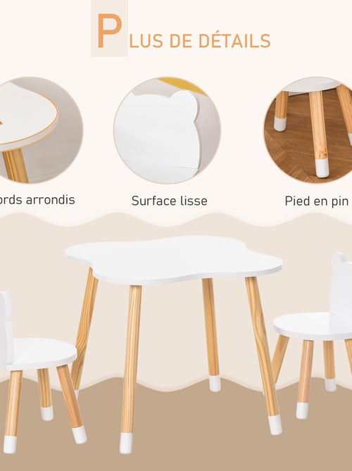 Ensemble table et chaises enfant design scandinave motif ourson blanc bois pin - Kiabi