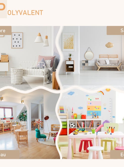 Ensemble table et chaises enfant design scandinave motif ourson blanc bois pin - Kiabi