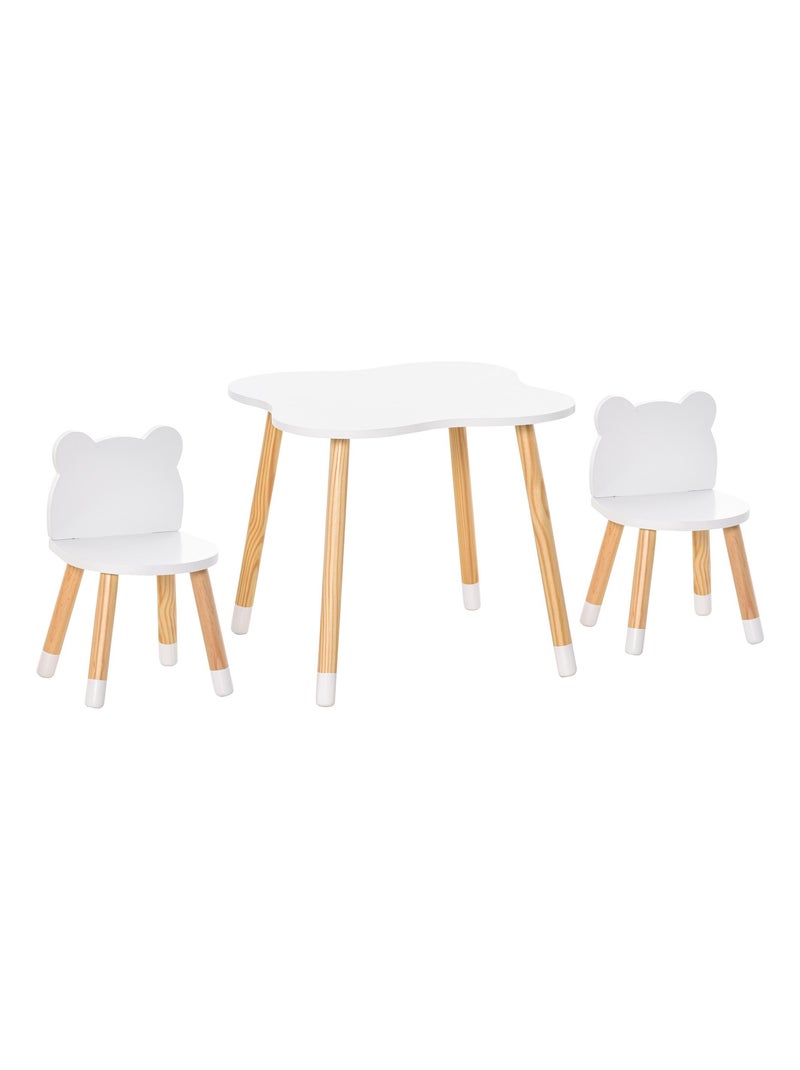 Ensemble table et chaises enfant design scandinave motif ourson blanc bois pin Blanc - Kiabi