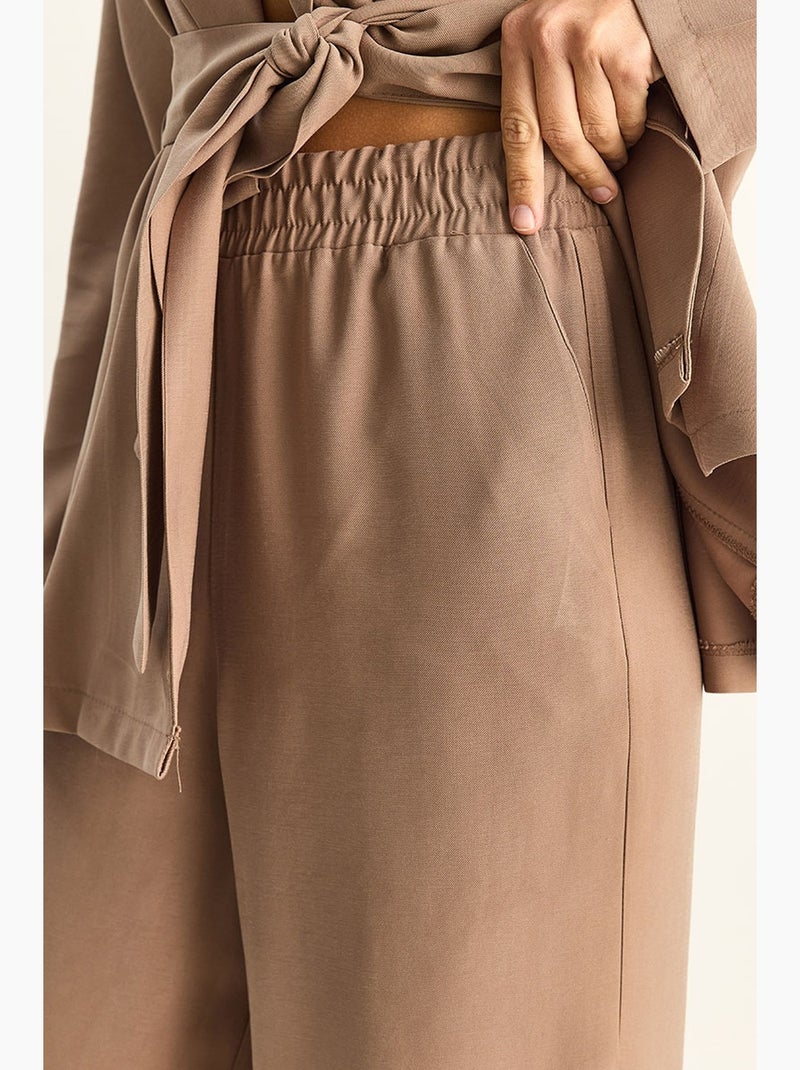 Ensemble taille haute avec détail nœud et col châle lucci Marron chocolat - Kiabi