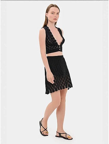 Ensemble taille haute sans manches à col plongeant et crochet