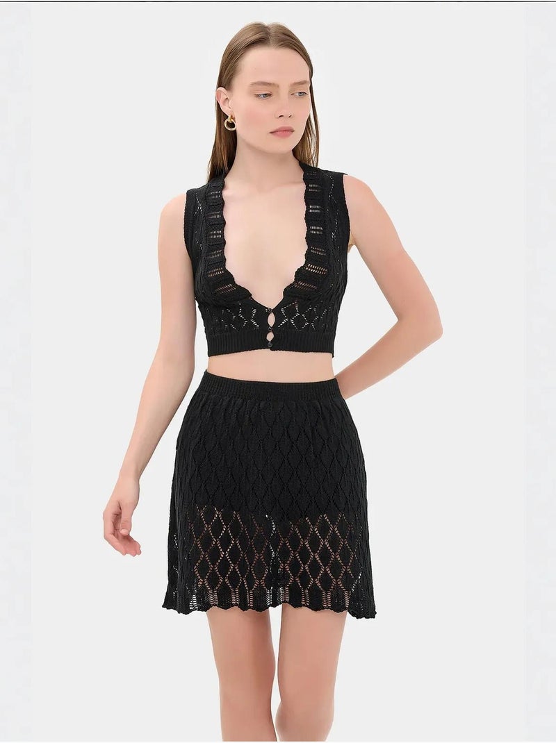 Ensemble taille haute sans manches à col plongeant et crochet Noir - Kiabi