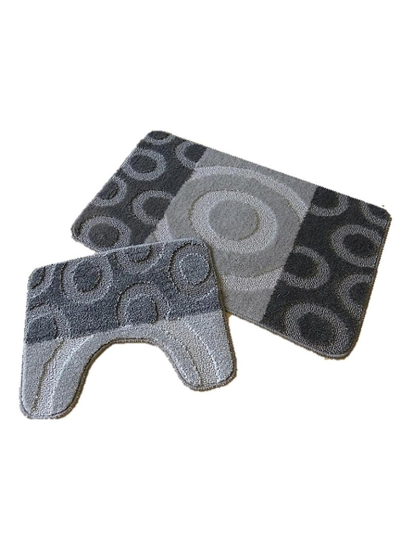 Ensemble Tapis Salle De Bain Et Wc Cercles Gris Gris - Kiabi