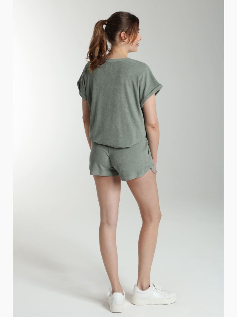 Ensemble Tee Shirt Et Short Molleton Femme Dilly Bis  | Gerard Pasquier Avec Col Rond | Gerard Pasqu Lichen - Kiabi
