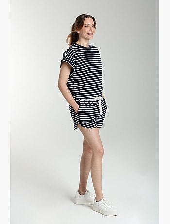 Ensemble Tee Shirt Et Short Molleton Femme Dilly Bis Marine/ | Gerard Pasquier Avec Col Rond | Gerar