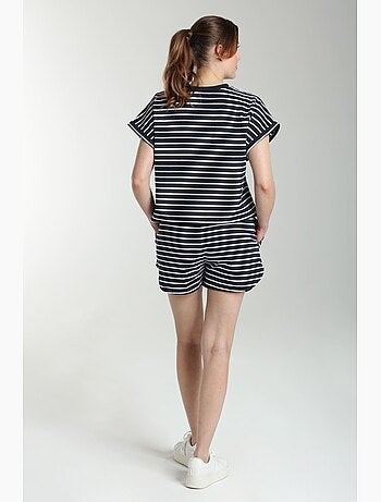 Ensemble Tee Shirt Et Short Molleton Femme Dilly Bis Marine/ | Gerard Pasquier Avec Col Rond | Gerar
