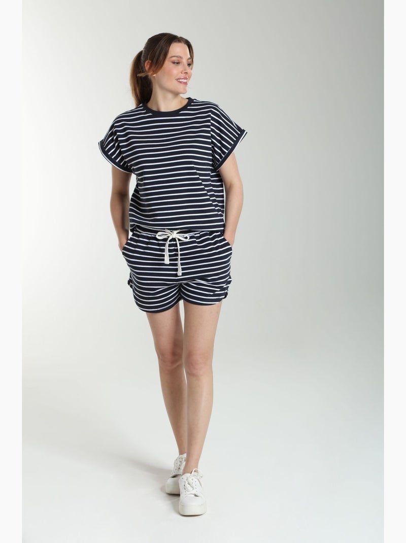 Ensemble Tee Shirt Et Short Molleton Femme Dilly Bis Marine/ | Gerard Pasquier Avec Col Rond | Gerar Blanc Bleu marine - Kiabi