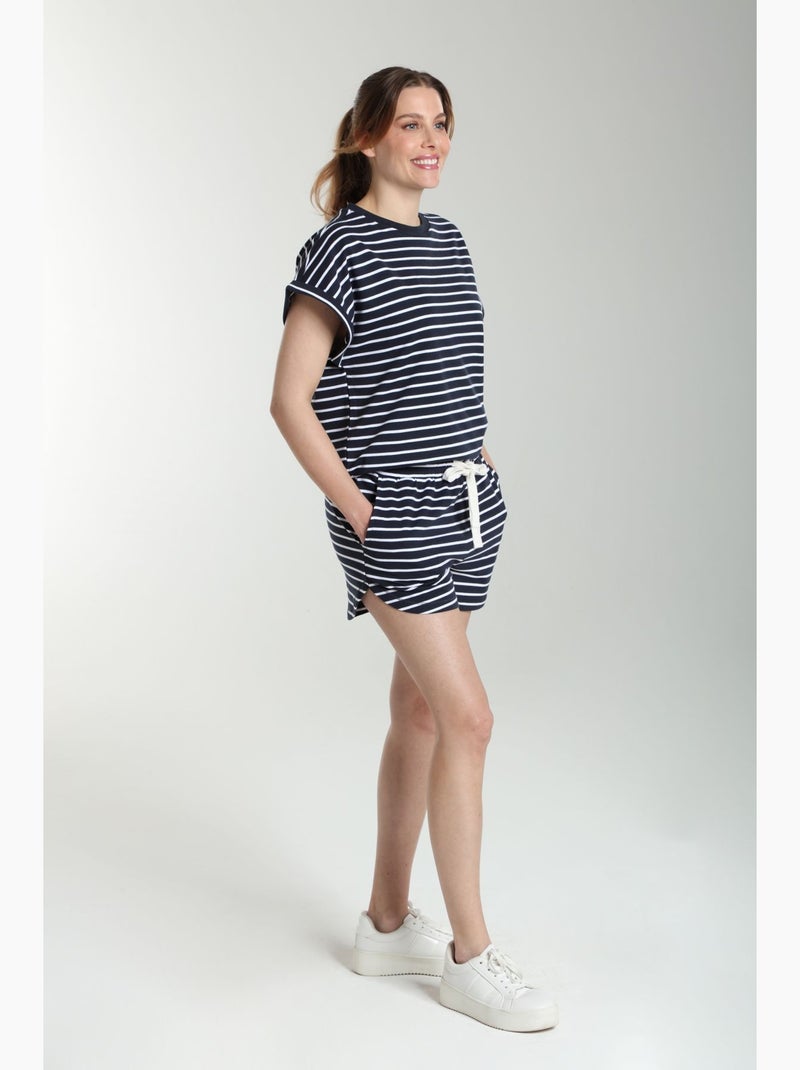 Ensemble Tee Shirt Et Short Molleton Femme Dilly Bis Marine/ | Gerard Pasquier Avec Col Rond | Gerar Blanc Bleu marine - Kiabi