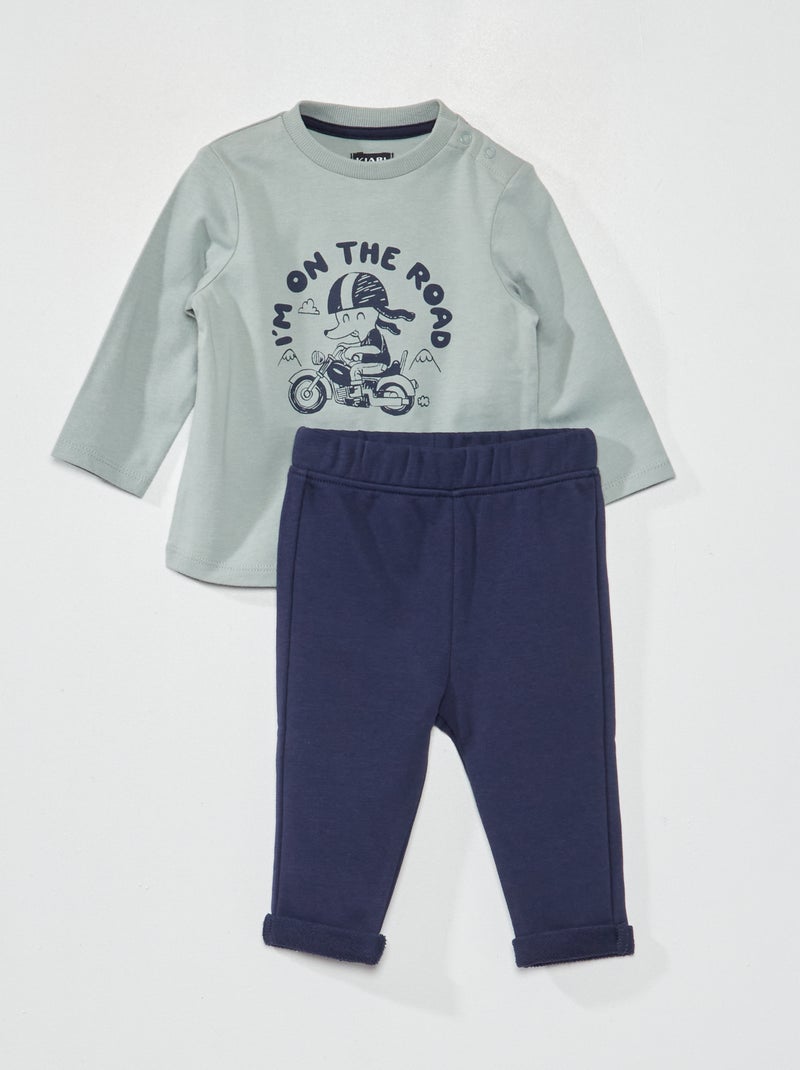 Ensemble tee-shirt imprimé + pantalon french terry Bleu/marine - Kiabi