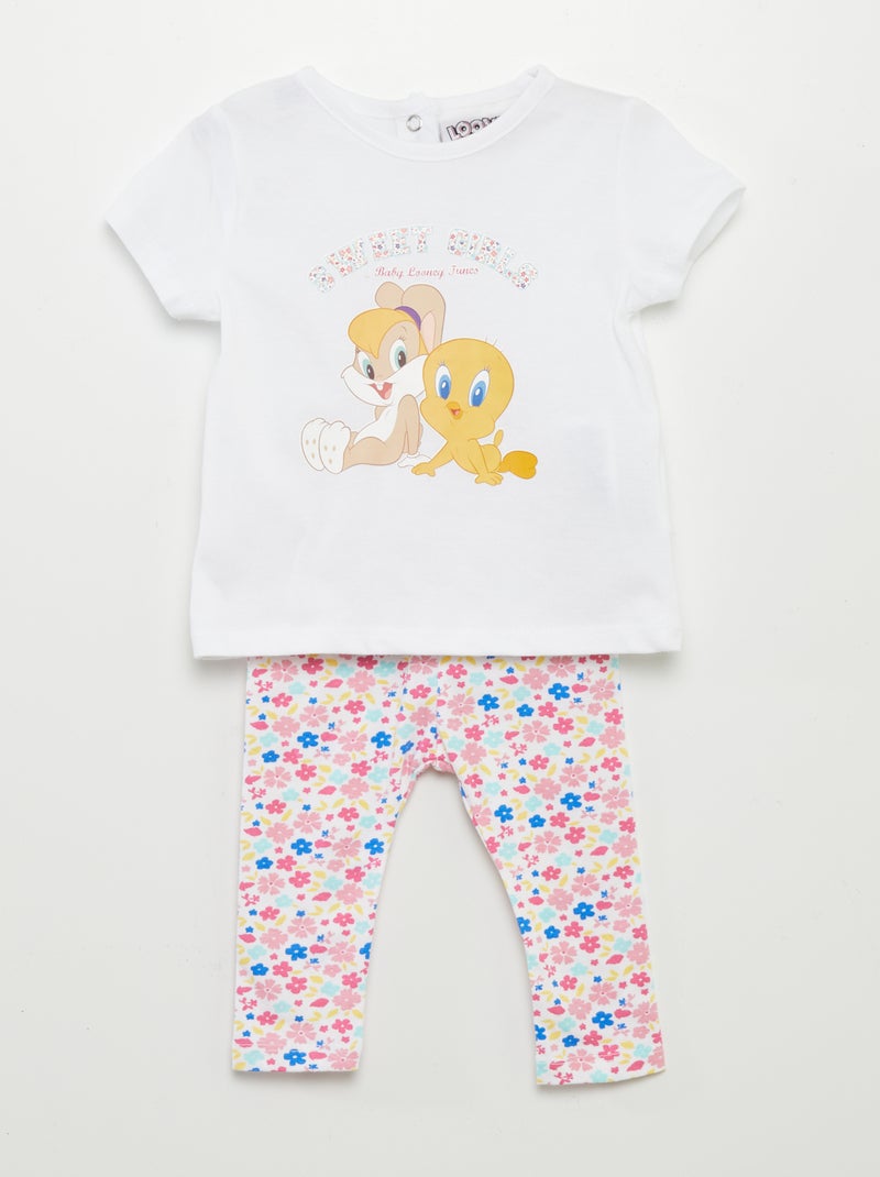 Ensemble tee-shirt + legging 'Looney Tunes' Blanc/rose - Kiabi