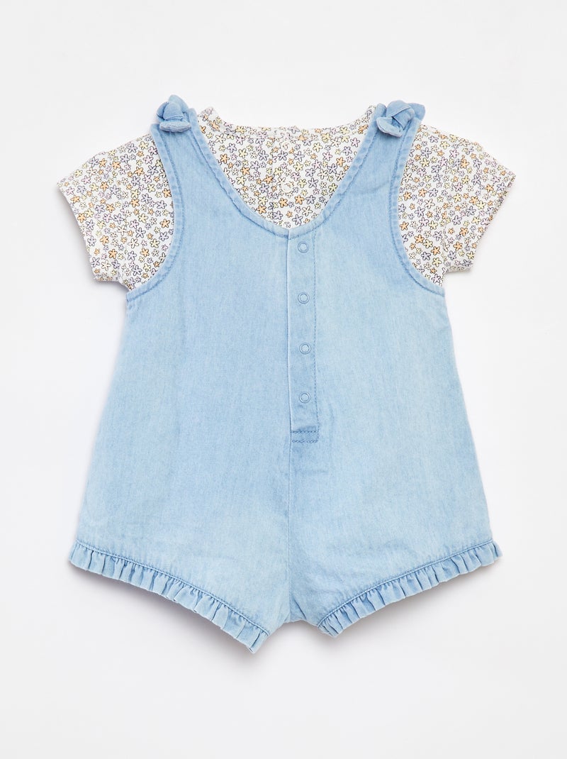 Ensemble tee-shirt + salopette en denim 'Minnie' Blanc - Kiabi