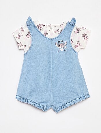Ensemble tee-shirt + salopette en denim 'Stitch'