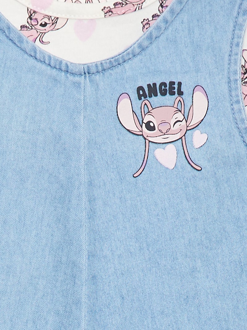 Ensemble tee-shirt + salopette en denim 'Stitch' Rose - Kiabi