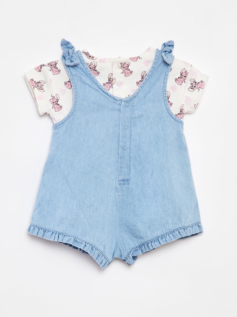 Ensemble tee-shirt + salopette en denim 'Stitch' Rose - Kiabi