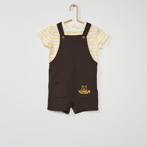 Ensemble Tee Shirt Salopette Winnie Disney Bebe Garcon Gris Jaune Kiabi 10 80