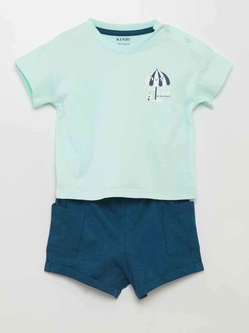 Ensemble tee-shirt + short - 2 pièces Bleu - Kiabi