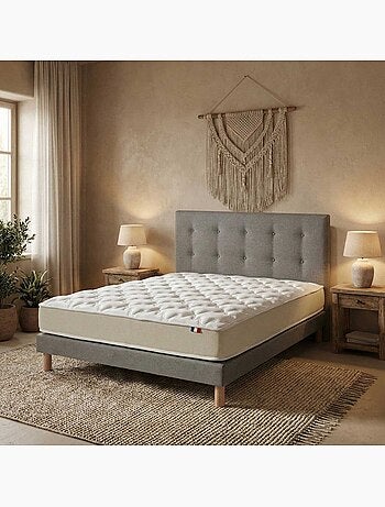 Ensemble + tête de lit Matelas polylatex 80 kg/m³ sommier gris