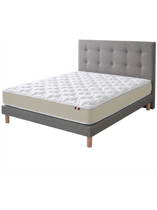 Ensemble + tête de lit Matelas polylatex 80 kg/m³ sommier gris - Kiabi Ensemble + tête de lit Matelas polylatex 80 kg/m³ sommier gris - Kiabi
