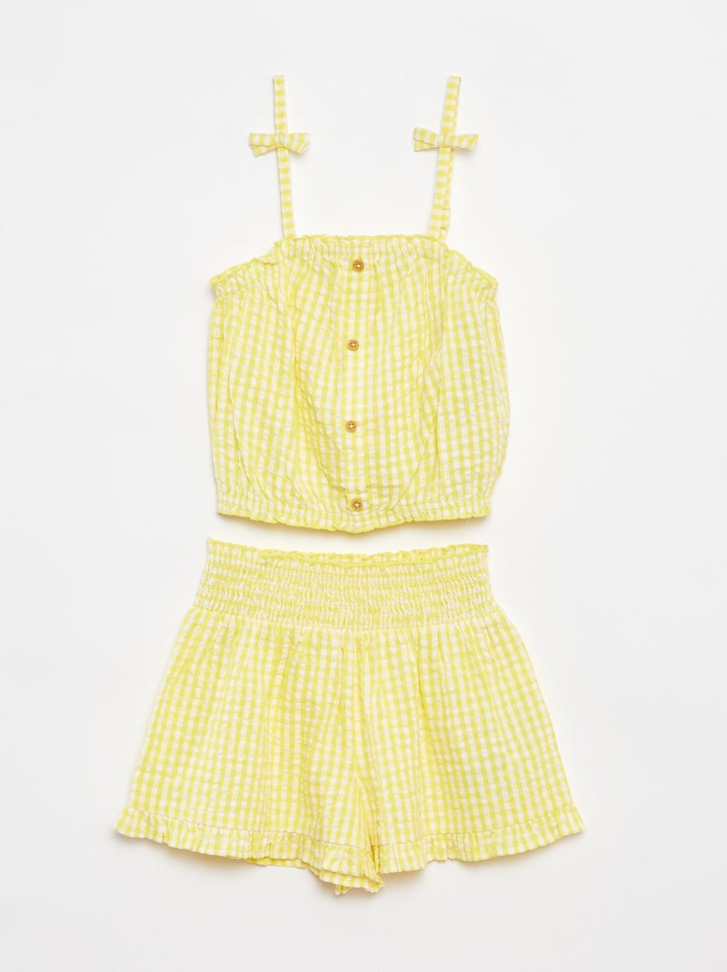 Ensemble top + jupe rayée en matière crêpée - 2 pièces Jaune - Kiabi