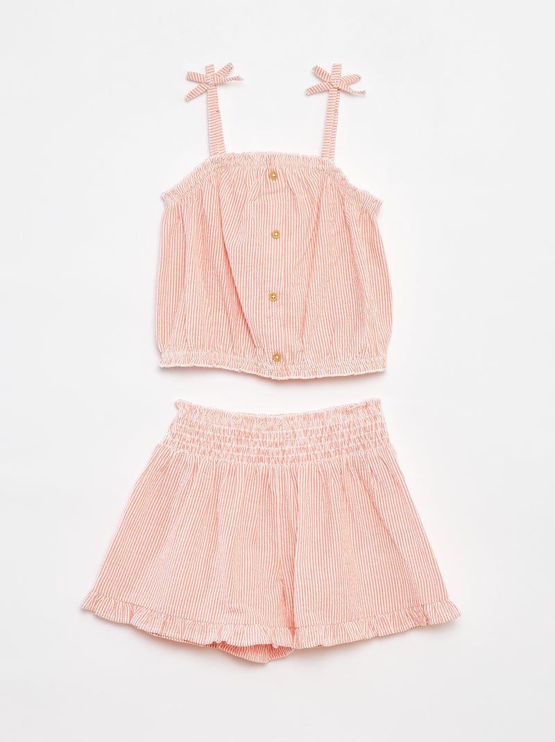 Ensemble top + jupe rayée en matière crêpée - 2 pièces Rouge - Kiabi