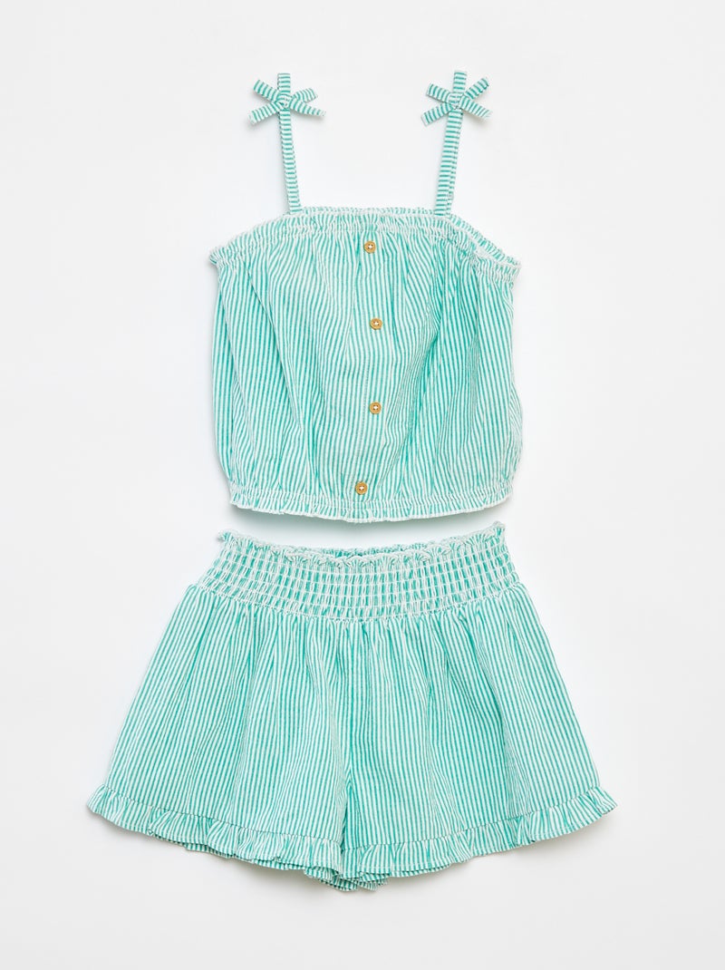 Ensemble top + jupe rayée en matière crêpée - 2 pièces Vert - Kiabi