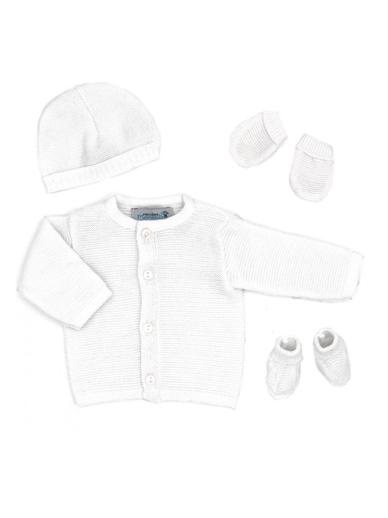 Ensemble tricoté - 100% coton bio - 1 à 3 mois Blanc - Kiabi