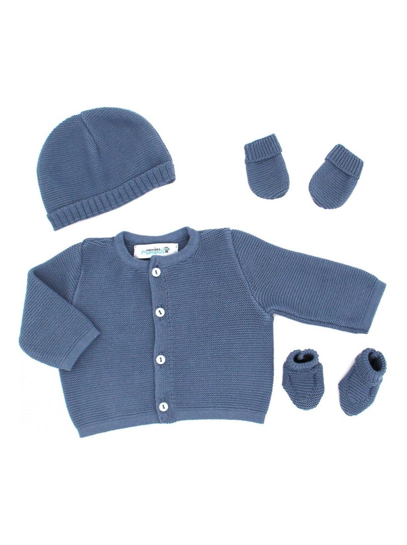 Ensemble tricoté - 100% coton bio - 1 à 3 mois Bleu marine - Kiabi