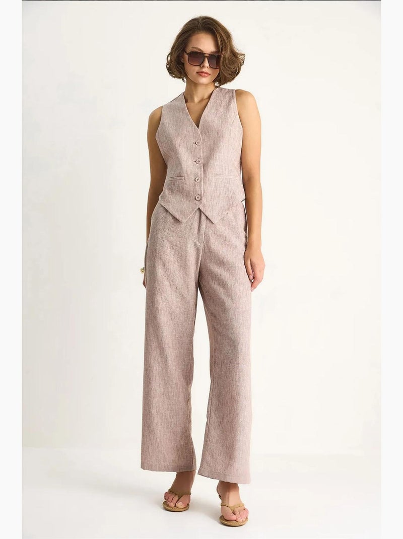 Ensemble trois pièces avec pantalon taille haute, gilet et doublure lucci Beige argile - Kiabi