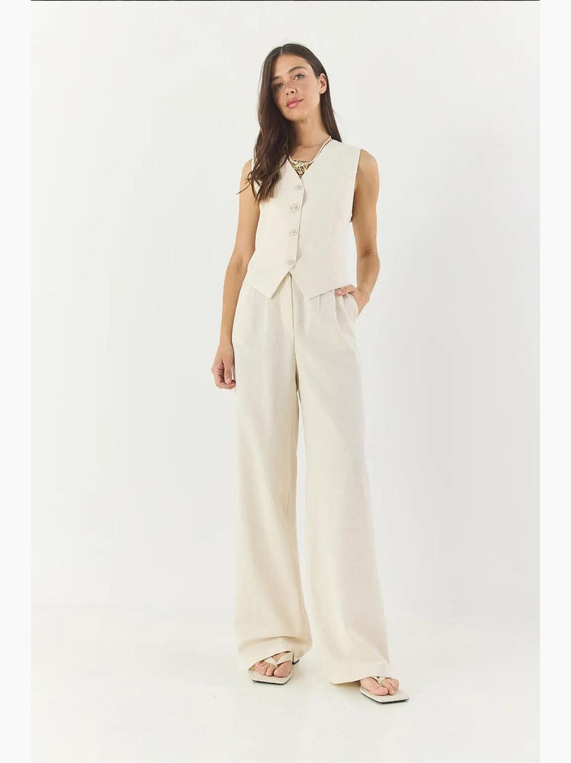Ensemble trois pièces avec pantalon taille haute, gilet et doublure lucci Blanc cassé - Kiabi