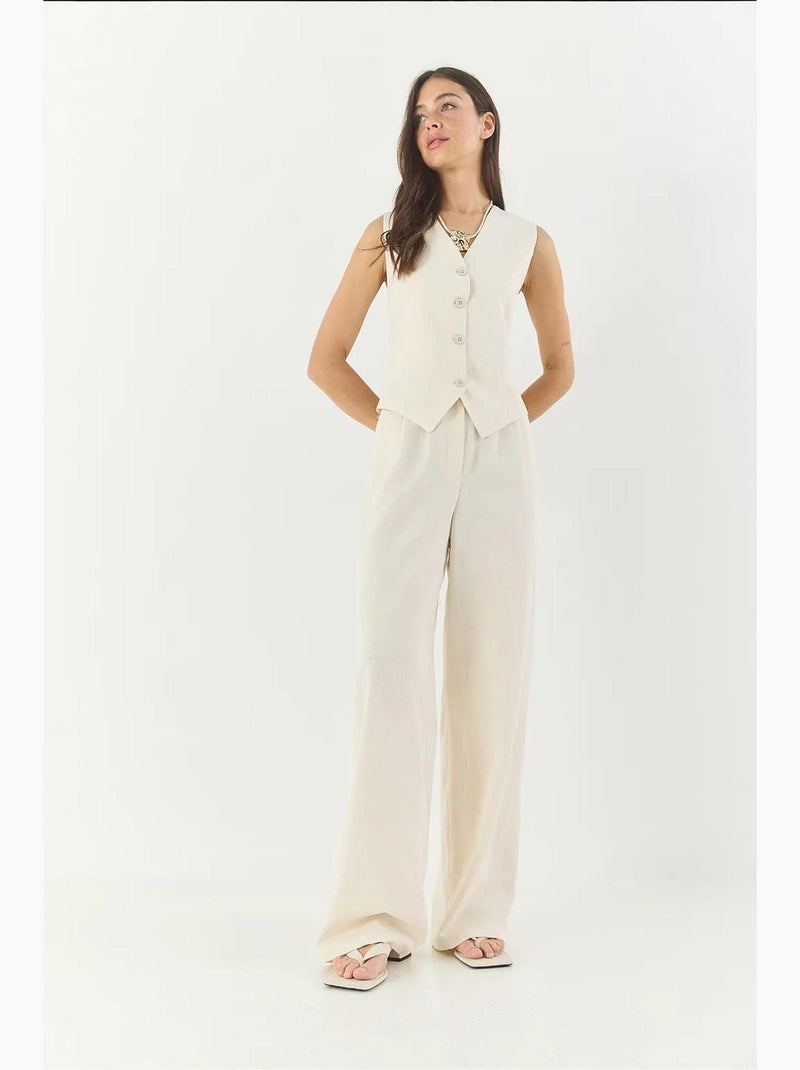 Ensemble trois pièces avec pantalon taille haute, gilet et doublure lucci Blanc cassé - Kiabi