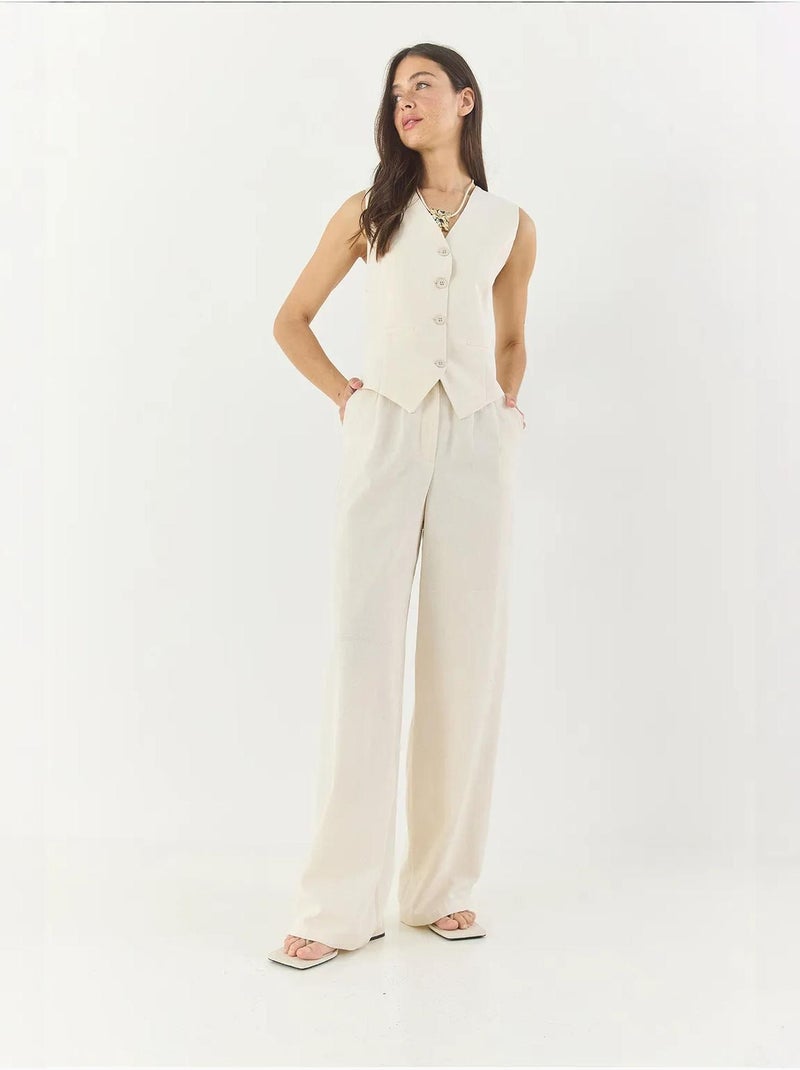 Ensemble trois pièces avec pantalon taille haute, gilet et doublure lucci Blanc cassé - Kiabi