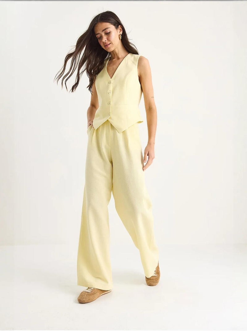 Ensemble trois pièces avec pantalon taille haute, gilet et doublure lucci Jaune citron - Kiabi